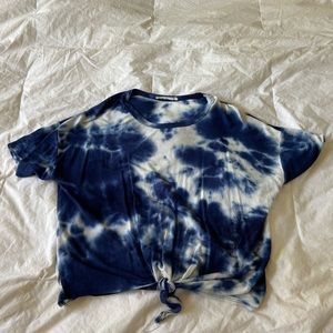 Blue and white tie dyed cropped shirt